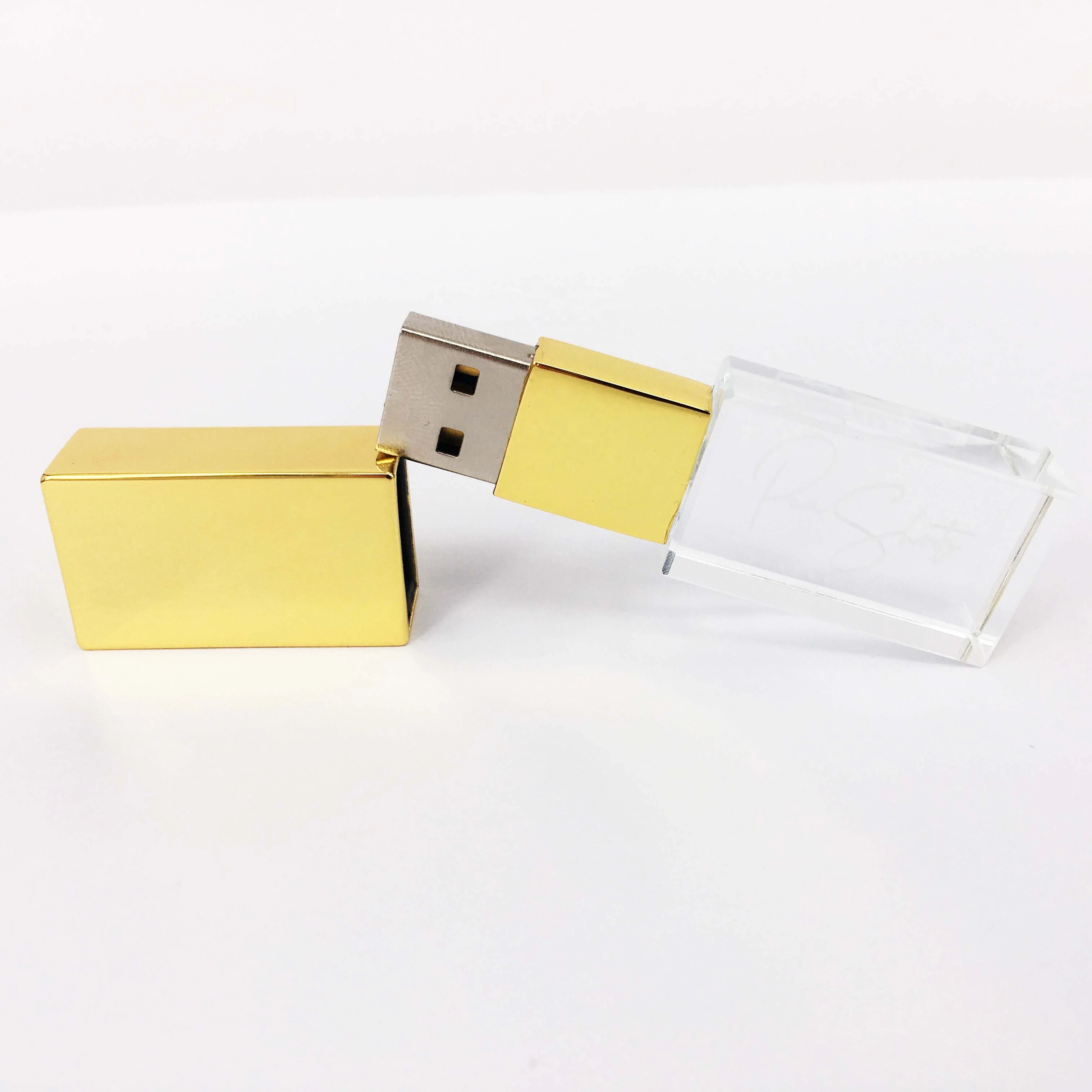 Elegant 4gig 8 GB 16g USB 3.0/2.0 Interface Yellow gold Glass usb stick 32GB with Linen gift box Pen drive Acrylic flashdrive