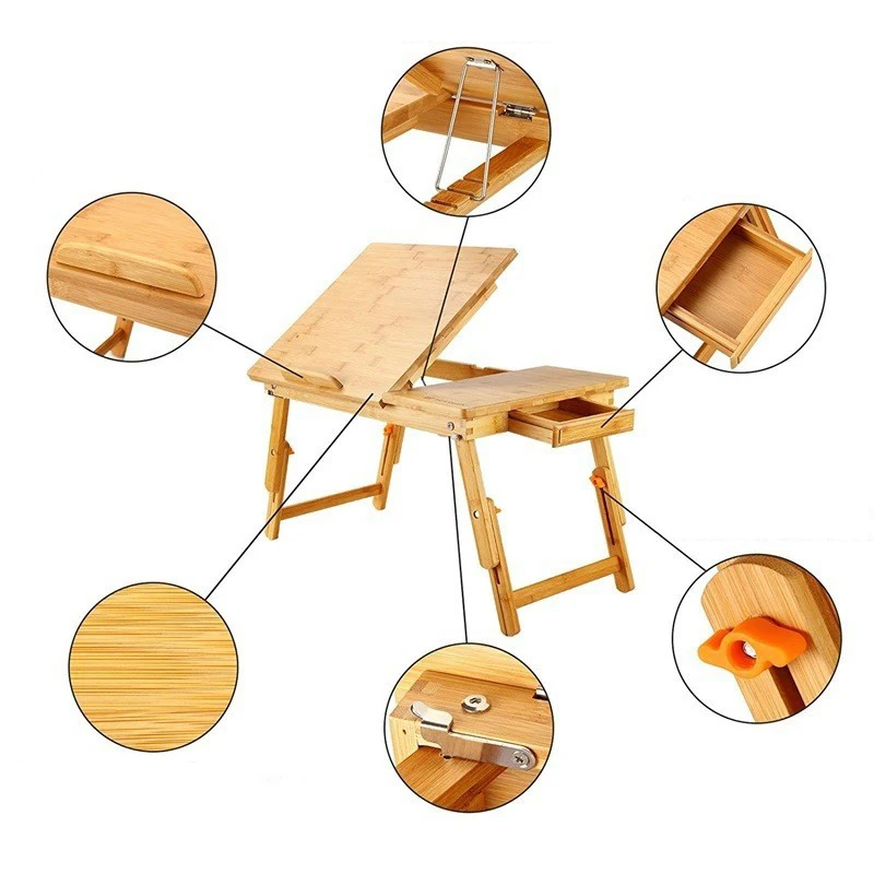 QUAWE Multifunctional Extendable Bamboo Laptop Table Folding Laptop Table For Bed Lap Computer Desk Bamboo Bed Tray