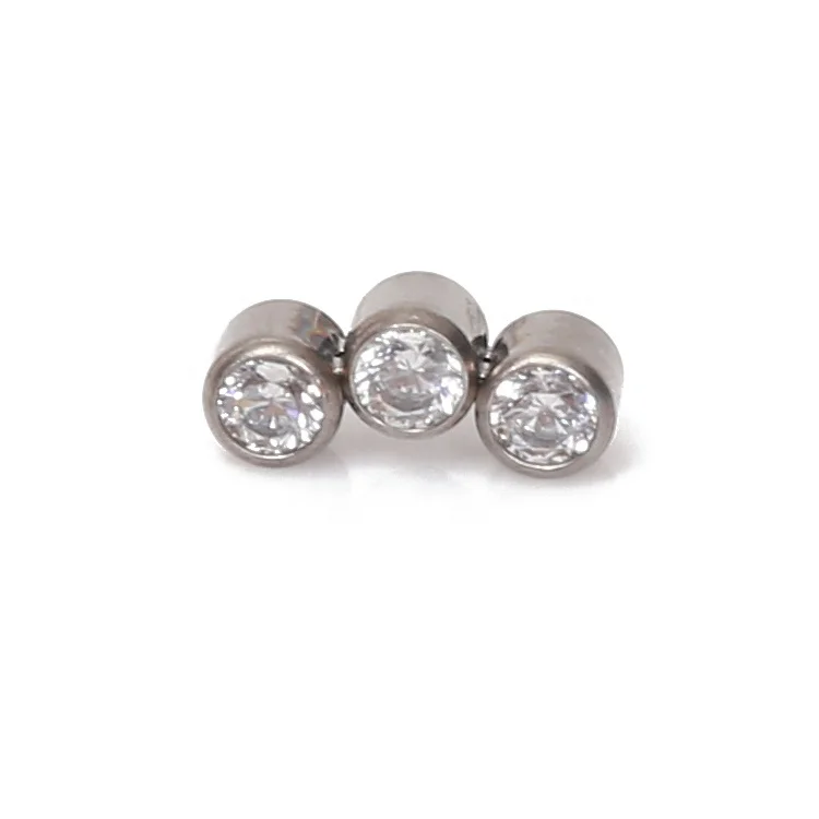 Factory Direct Price Titanium Internally Threaded Bezel Set Mini 3 Stones Cluster Threaded Ends