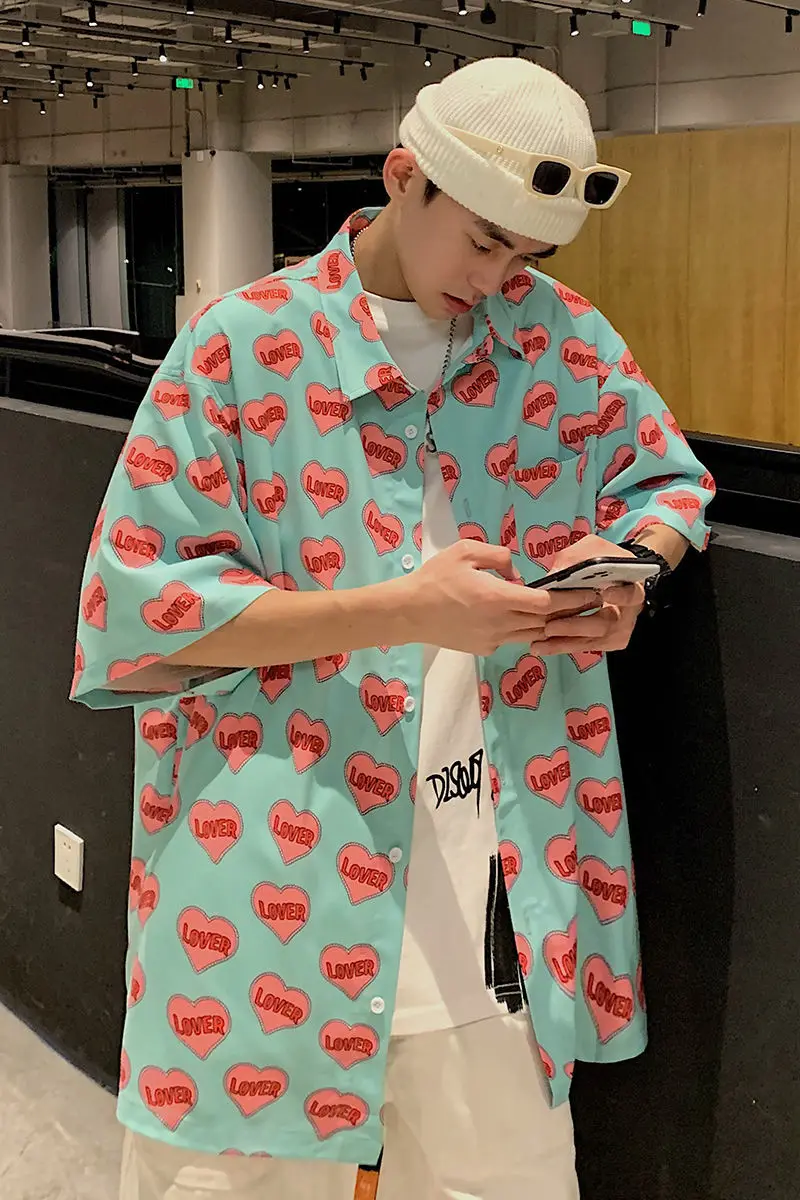 
love letter printed short sleeve shirt printed valentine day shirt men 