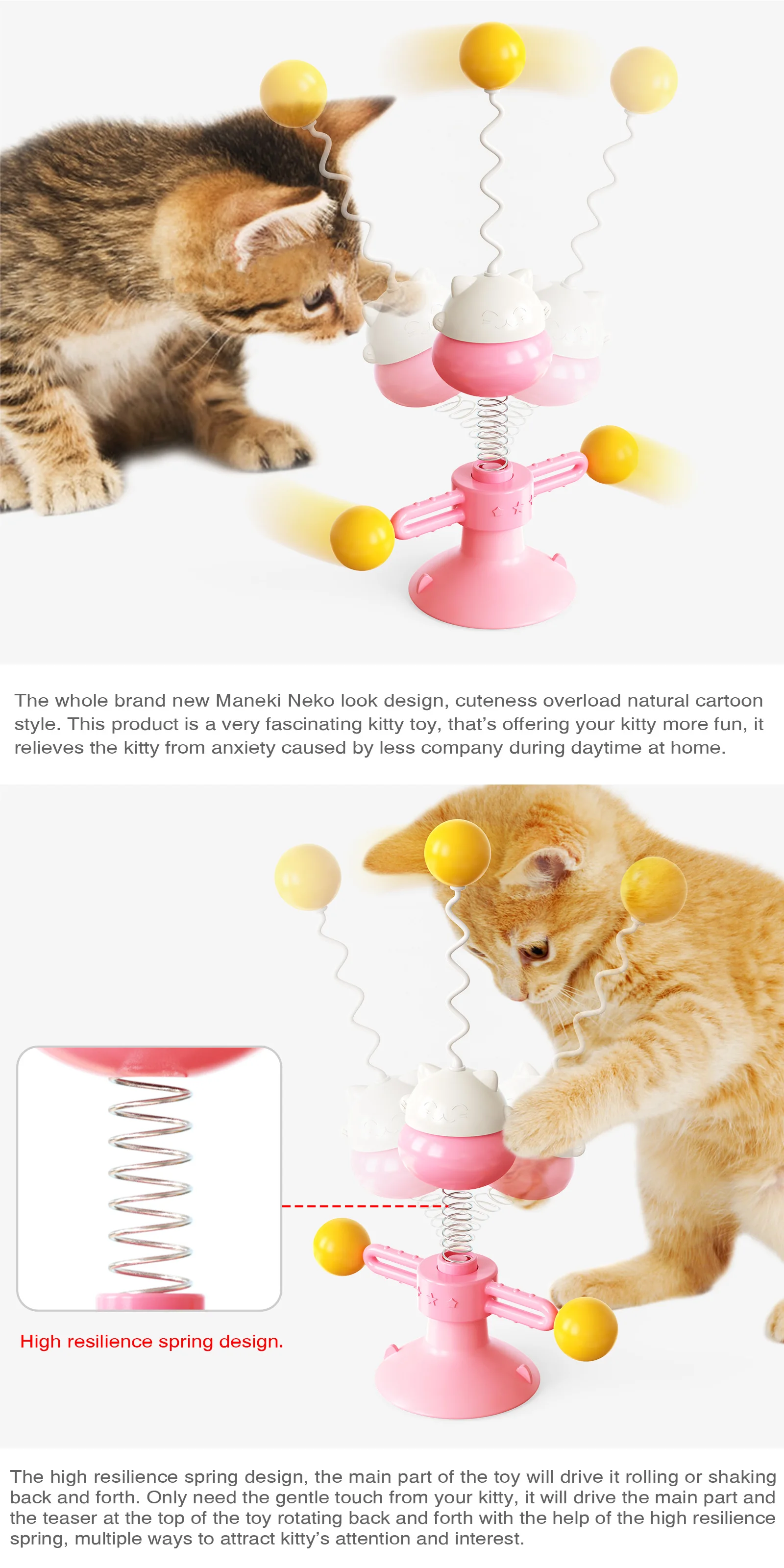 Rotating Windmill Turntable Interactive Cat Toys Balls Cat Fidget Spinner Treat Toys Teaser Wand for Indoor Cats