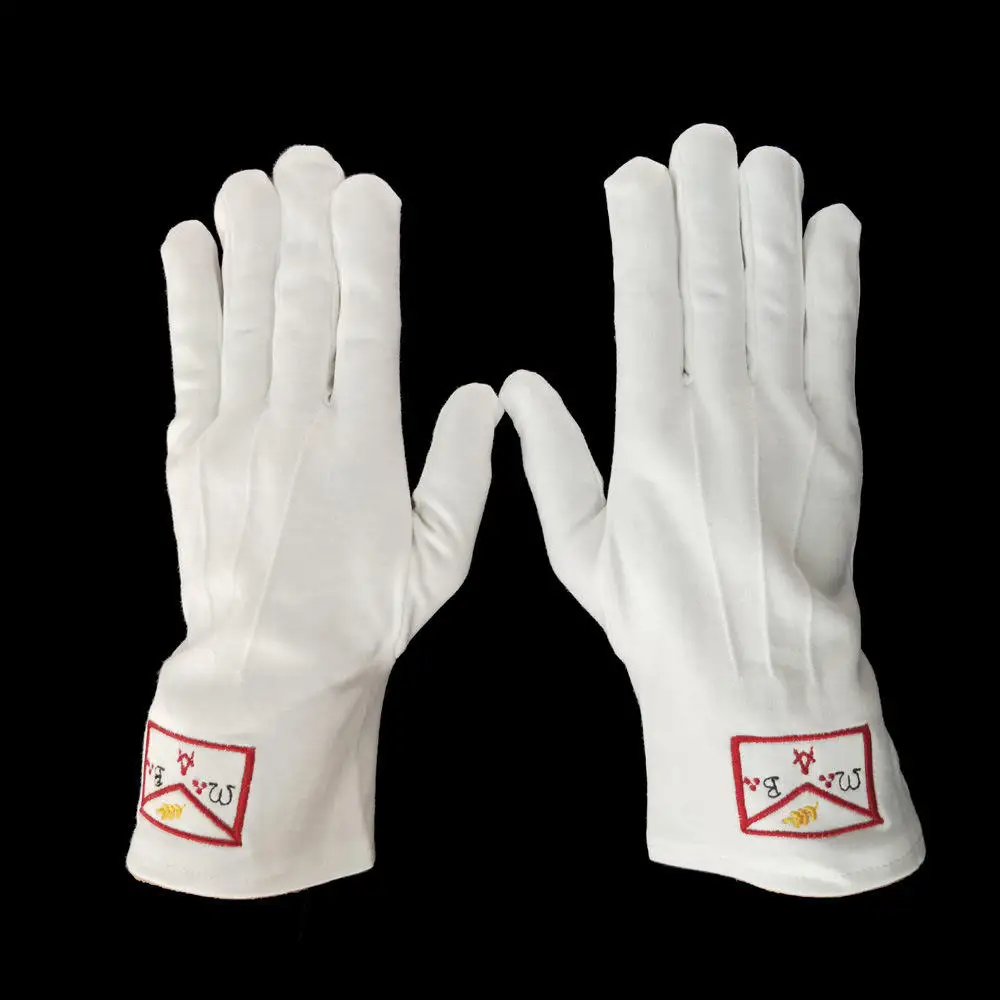 White 100% Cotton Formal Marching Parade Masonic Embroidered Gloves