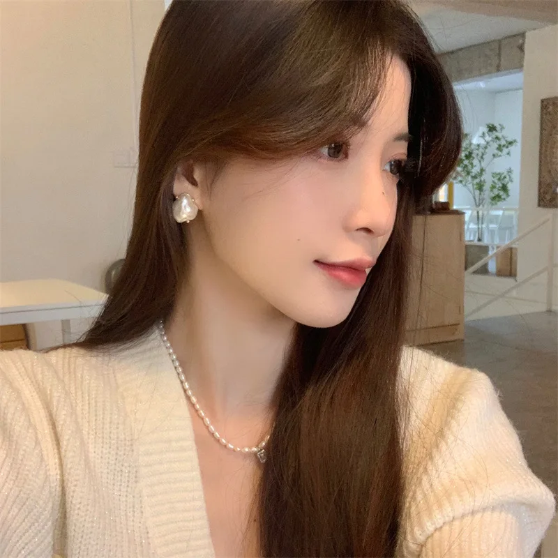 Fashion Earrings 2023 Geometric Ear Stud Sterling Silver Post Big Large Baroque Pearl Earrings