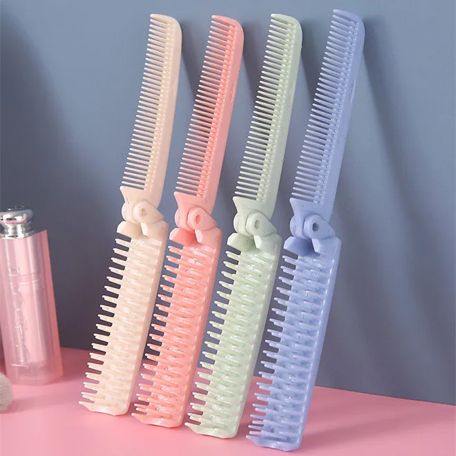 TSZ-8D055  Foldable Hair Comb Brush Anti-static Hairbrush Portable Travel Hair Brush Wheat straw Folding Hairdressing Styl