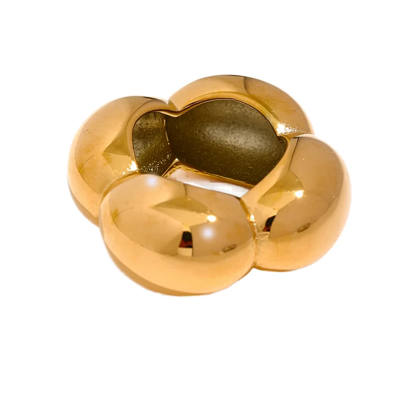 Hot Titanium Stainless Steel  Big  Flower Ring 18k Gold Plated Flower Ring Women Ring Flower