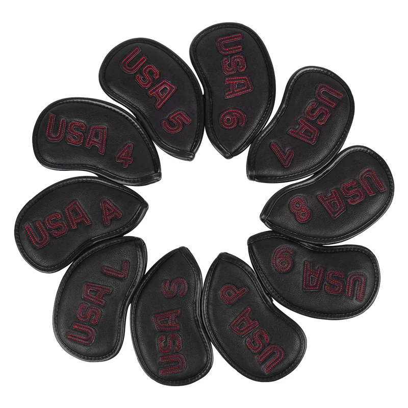 Custom Black Embroidered Iron Sleeve Golf Club Head Cover With Outdoor