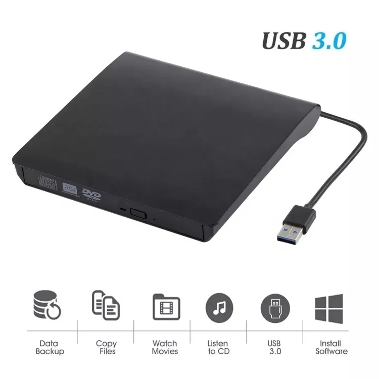 High Speed Data Transfer USB 3 0 Portable CD DVD RW Burner Slim DVD CD Writer Player External DVD Drive USB 3 0 Max Laptop Black