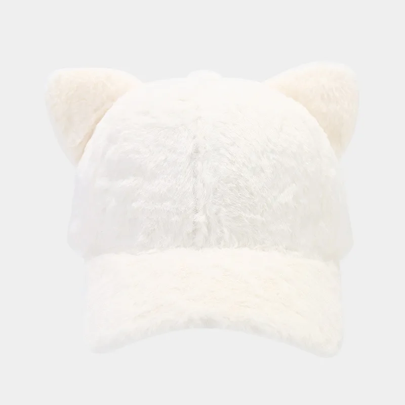 Custom embroidery furry baseball caps lovely animal cat ear hat winter cute caps for women