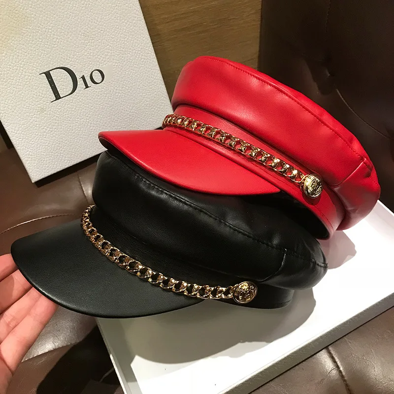 Baker Boy Cap PU Fall Octagonal Berets for Women Denim Blue Plaid Newsboy Cap Ladies Summer Sun Protection  Hats