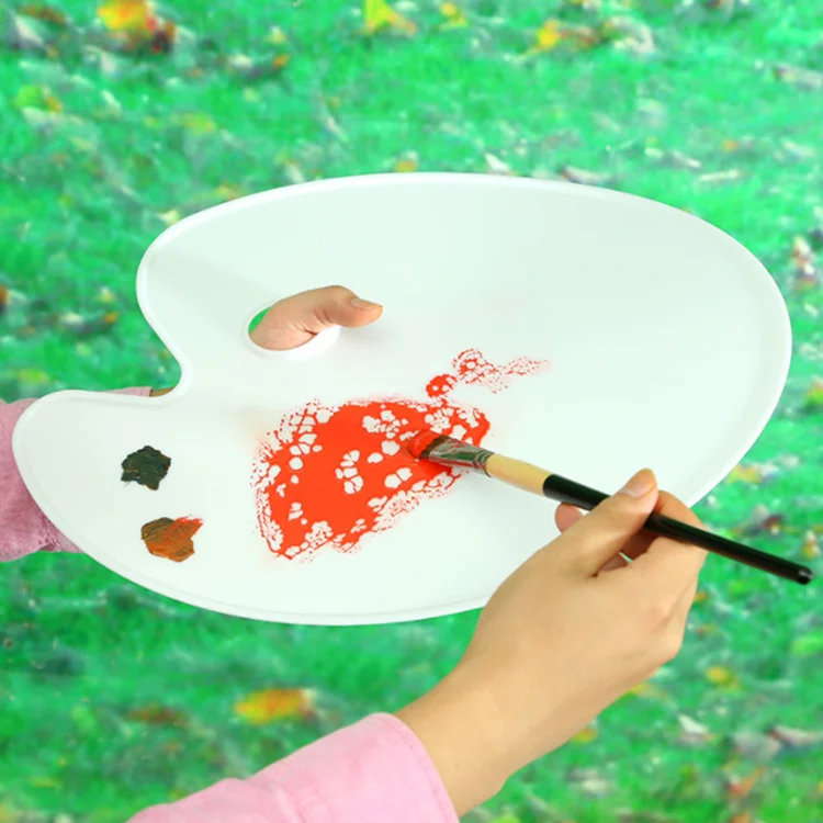 Factory Wholesale large hard plastic handheld easy clean palette watercolor oil oval palette tray paints pallet