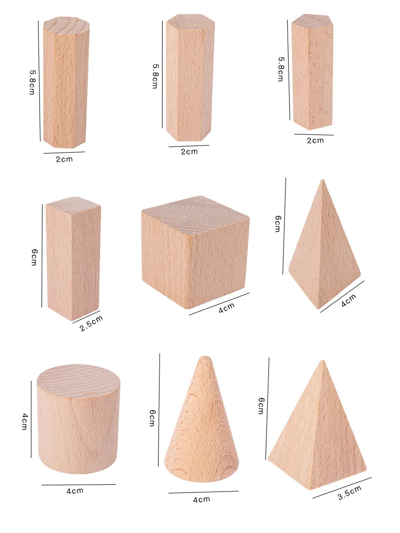 15 Pcs Wooden Geometric Blocks 3D Shapes Learning Education Math Toys for Kids