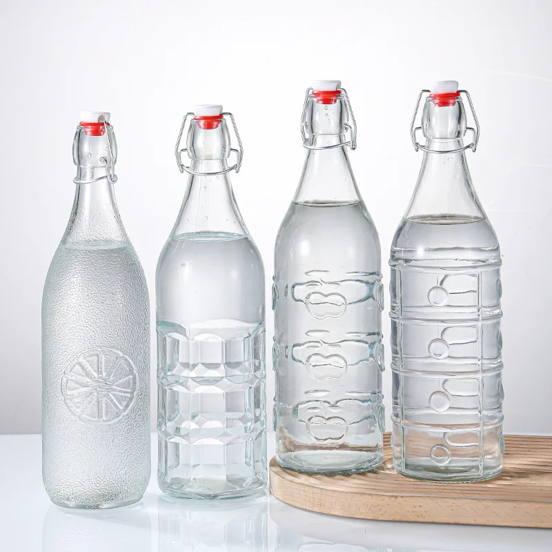 Wholesale 1liter flip top glass bottle 1000ml 32oz Glass Juice Beer Bottle With Swing Top Clip Cap Glass Water Bottles For Juice