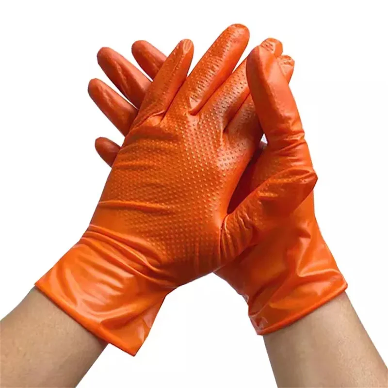 Automobile industrial black nitrile vinyl blending garage duty car repair use single layer 8 mil Black Orange mechanical gloves