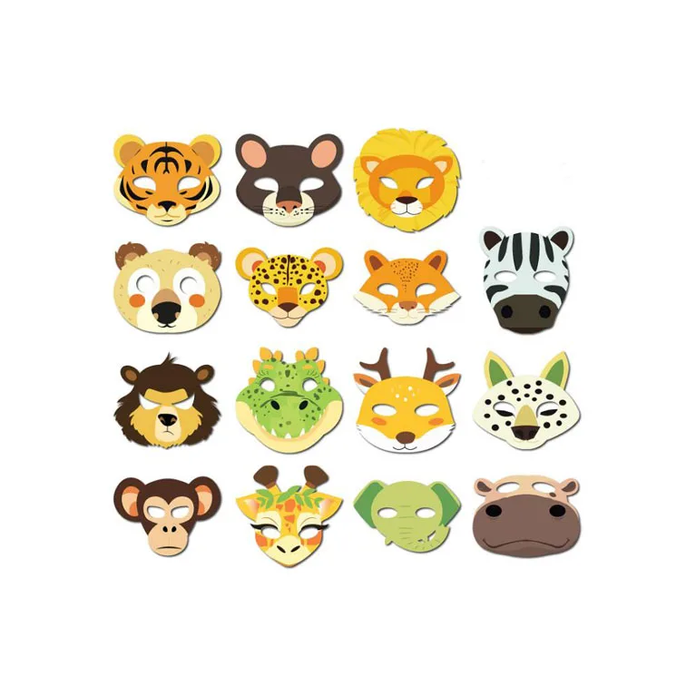 Jungle Wild Animal Paper Mask Park Theme Kindergarten Game Activity 16 Animal Masks Lion Tiger Party Decoration