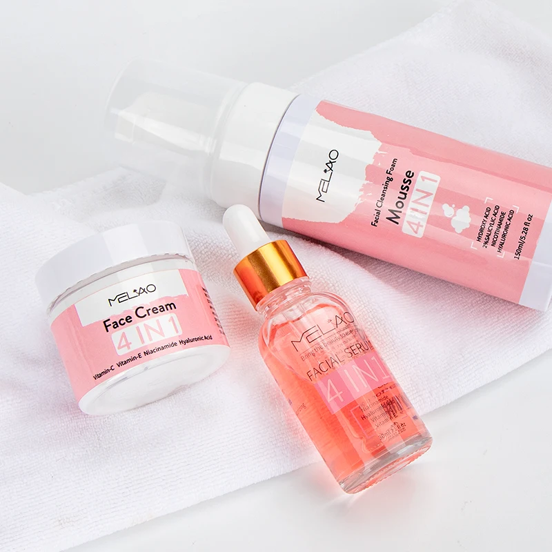 Hot selling Private label Natural organic Acne Remover Deep Cleansing Anti Aging White Lightening 4-in-1 face care set