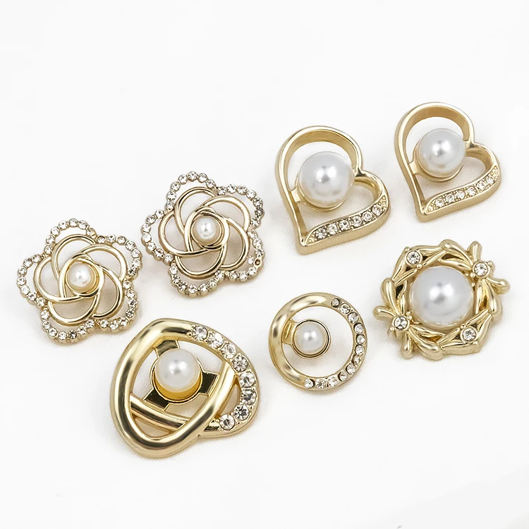 Exquisite button silver women ladies pearl custom coat metal shank buttons zinc alloy shank button for clothes