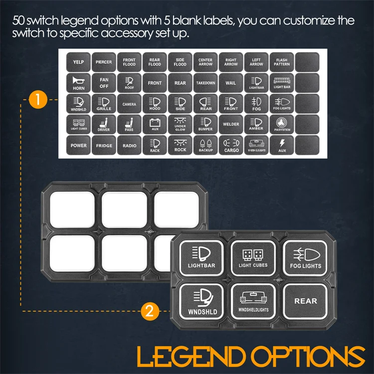 Green Backlight Push Button ON OFF Switch LED 6 Gang 12V Car Switch Panel