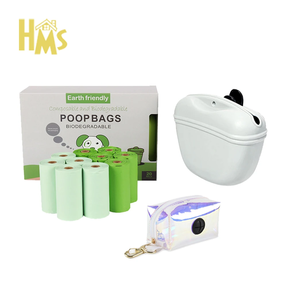 HMSportable led flashlight retractable dog leash poop bag dispenser hook kucing leashes plastic packaging with poop bag bags