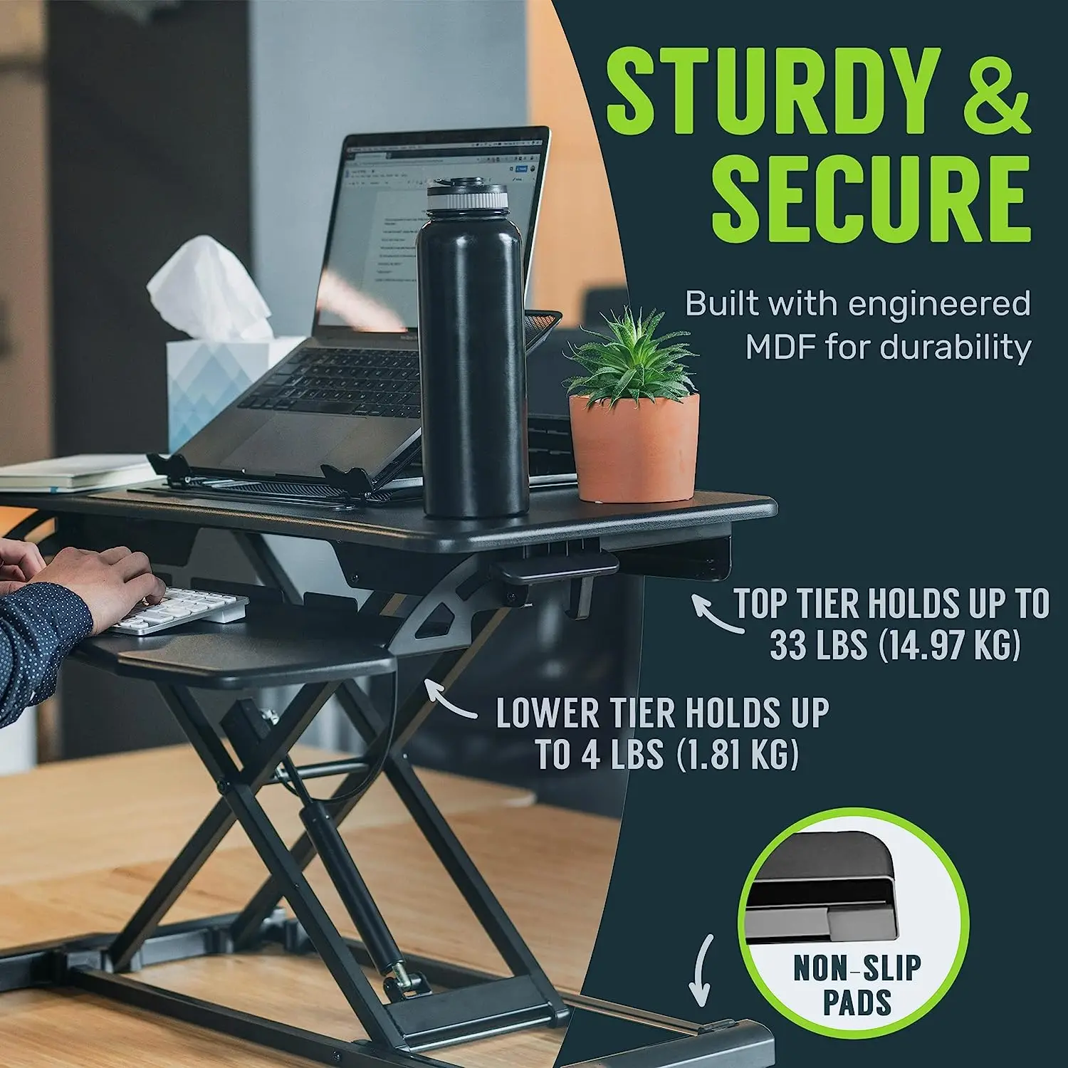 Gastac Ergonomic Desk Rise Adjustable Height Sit to Stand Up Desk Workstation Standing Desk Converter for Office Computer Laptop