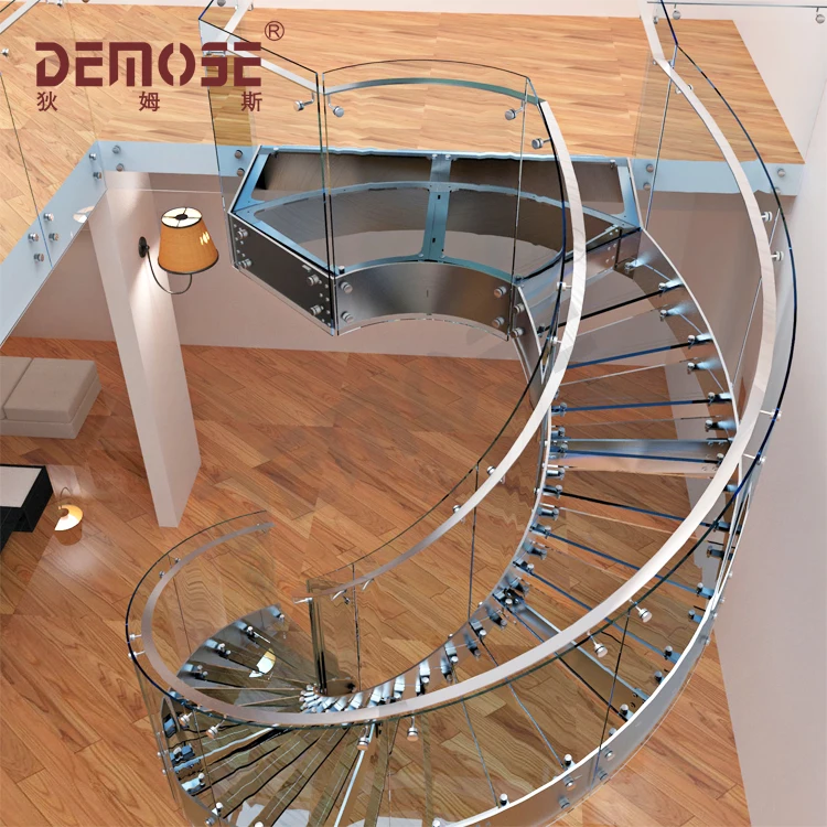 Stainless Steel 304 Stair Spiral Staircase High Quality Glass Tread Wood Tread Handrail Spiral Stair
