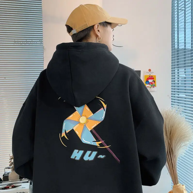 
Fall hoodie for men with a velvet popular logo harbour trend design for the small crowd with a loose and versatile hip hop coat 