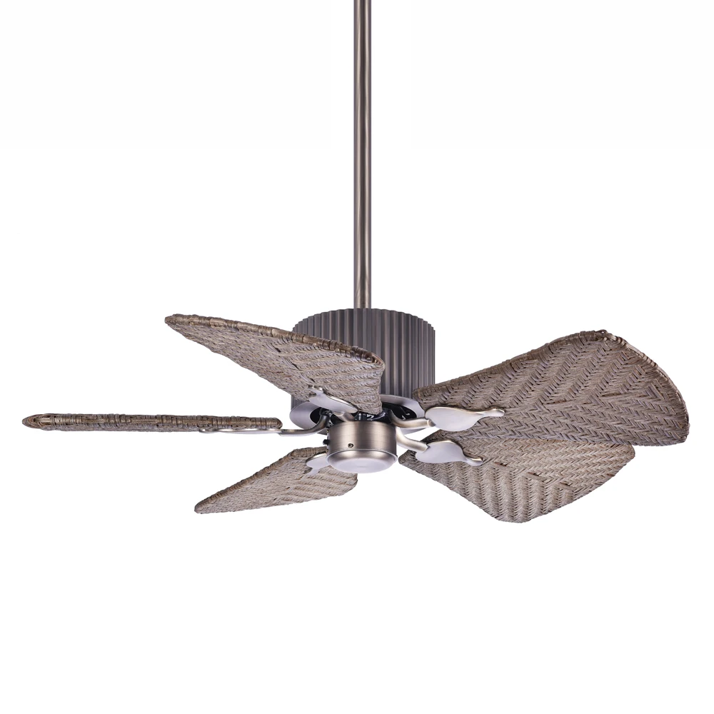 New Designs Decoration Hotel Office 52 Inch Hand-woven Rattan Blade Remote Control Ceiling Fan