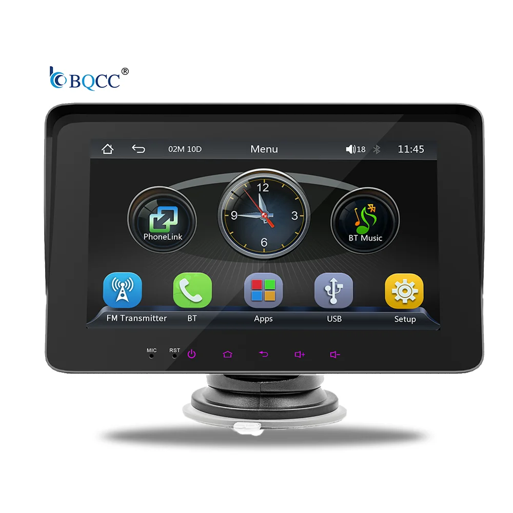 BQCC 7-inch Universal Car Radio Wireless Carplay & Android Auto Portable Car Player Steering Wheel Remote Control With Visor