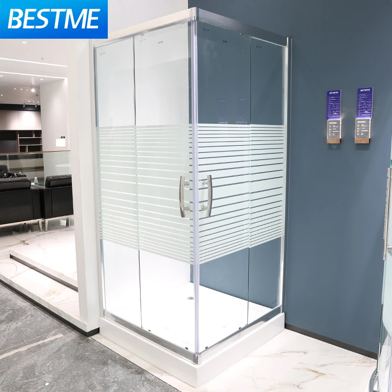 Stainless Steel Handle Clear Iron Tempered Glass Sliding Door Frameless Shower Room