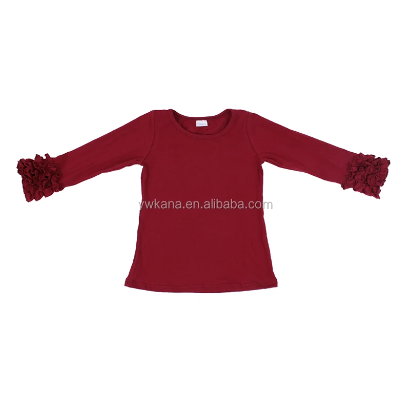 
Wholesale baby cotton clothes boutique top ruffle sleeve shirts solid color girls t shirts 
