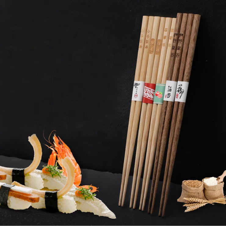 High Quality Custom Engraved Reusable Sushi Chopstick Bulk Japanese Style Bamboo Wooden Craft Chopsticks