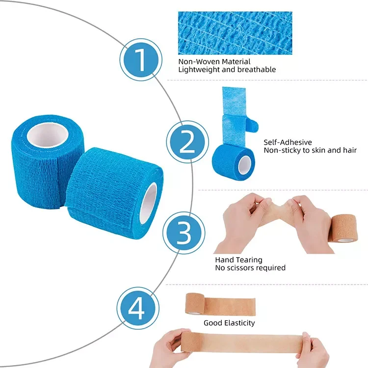 High quality sports tape 5cmx4.5m self adhesive bandage non woven elastic cohesive bandage wrap
