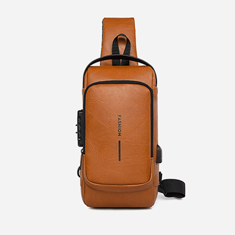2024 High quality Custom Waterproof Anti Theft Designer Password Lock Bag Usb Crossbody Sling Bag PU Chest Bags