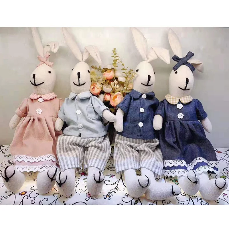 Linen rabbit cotton fabric dolls bunny with jean&cotton cloth doll baby gift