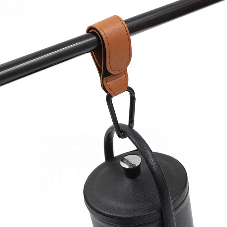 Sewn Fabric Pu Leather Baby Stroller Hooks For Hanging Bags And Shopping Custom Size Baby Stroller Hook