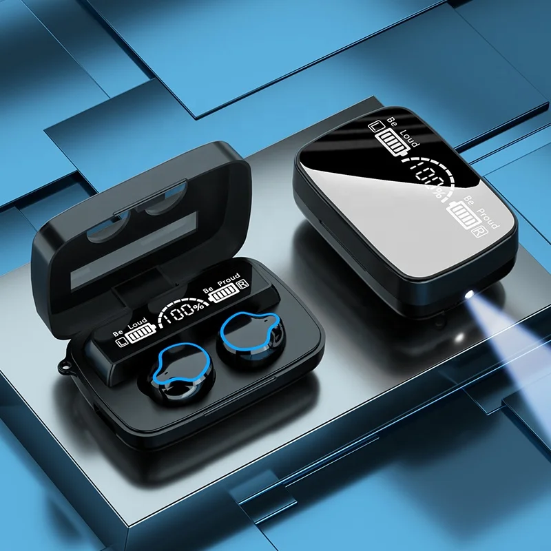 M9 Flashlight Mirror Earphone 3500Mah Battery Version 5.1 Headphone Waterproof Earbuds with LED Display