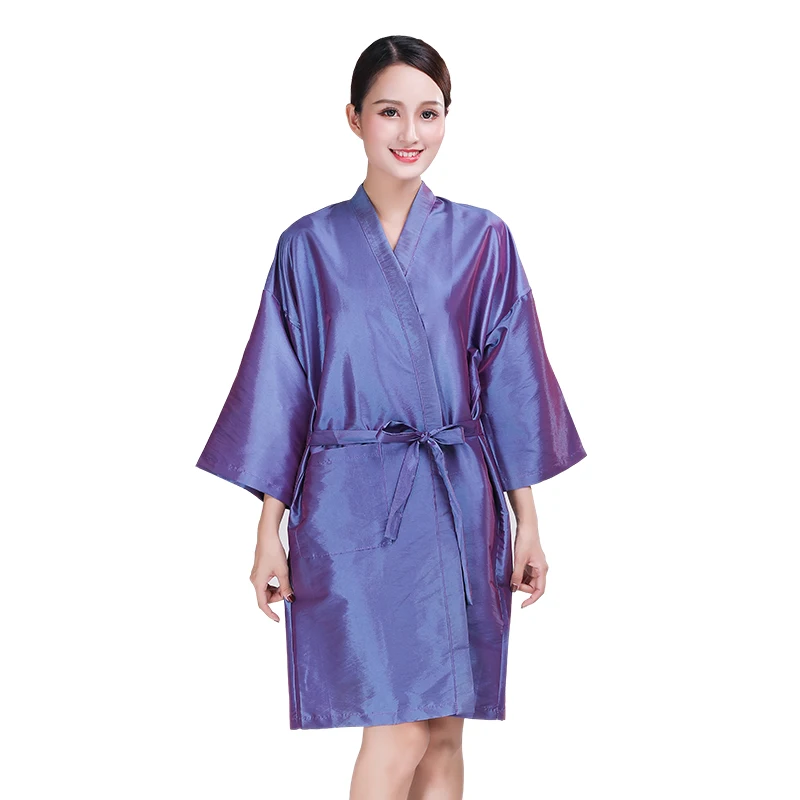 custom logo printing hair salon satin silk robes kimonos daily use soft smooth hair protection robe