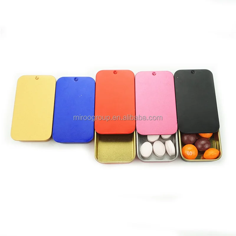 10 colors Stock Wholesale Rectangle Small Sliding Metal Mint Candy Tin Box  60x34x10mm