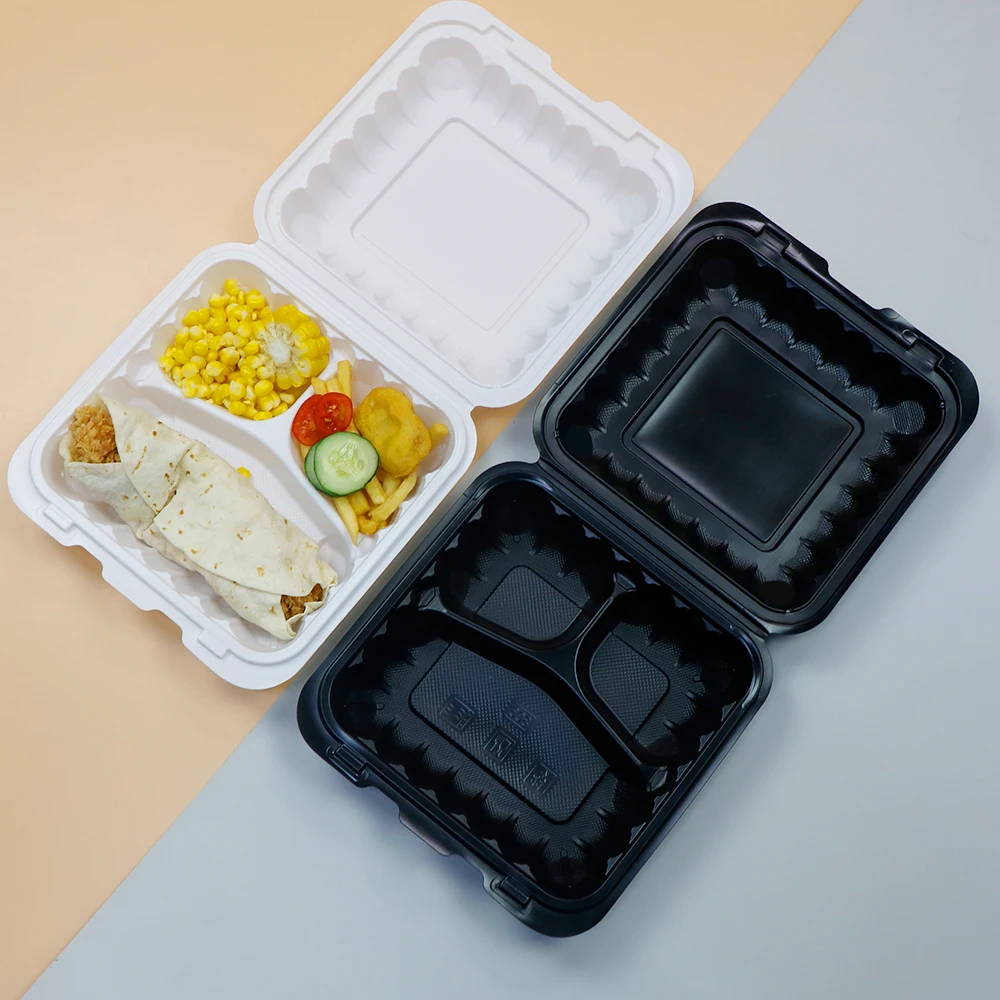9 In 9 3 Compartment Food Container Hinged Lid Container Biodegradable Food Packaging Plastic Burger Box