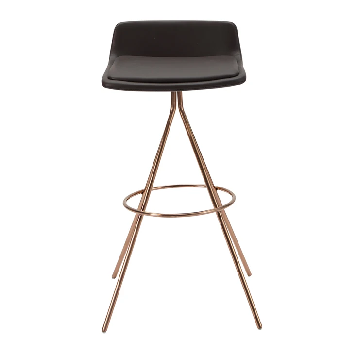 Golden metal legs contemporary leather hotel restaurant black leather counter height bar stools with back supplier