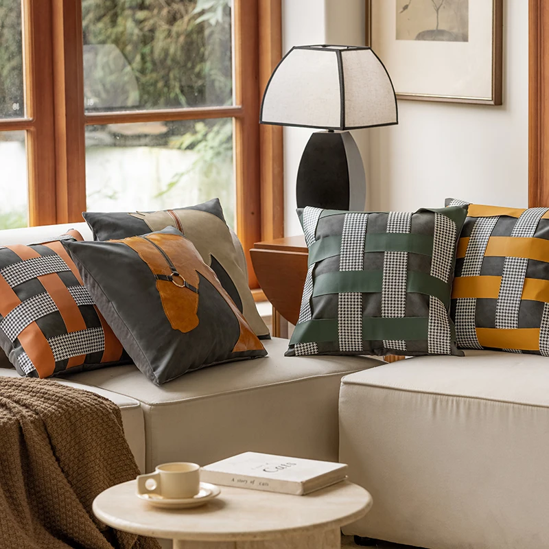 Vintage PU leather horse head decorative cushion pillow living room sofa cushion cover without core