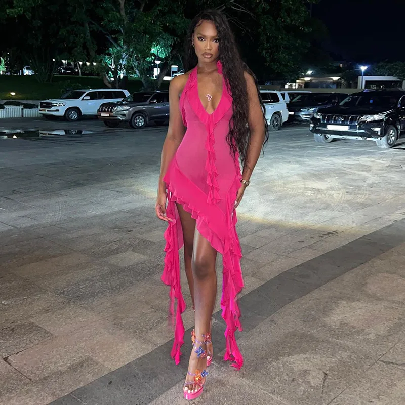 Женское Прозрачное платье с V-образным вырезом и цветочным принтом