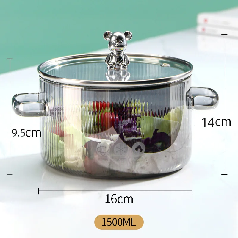 Bear striped glass stock thickening double ear clear glass milk pot noodle bowl high appearance level universal hot pot