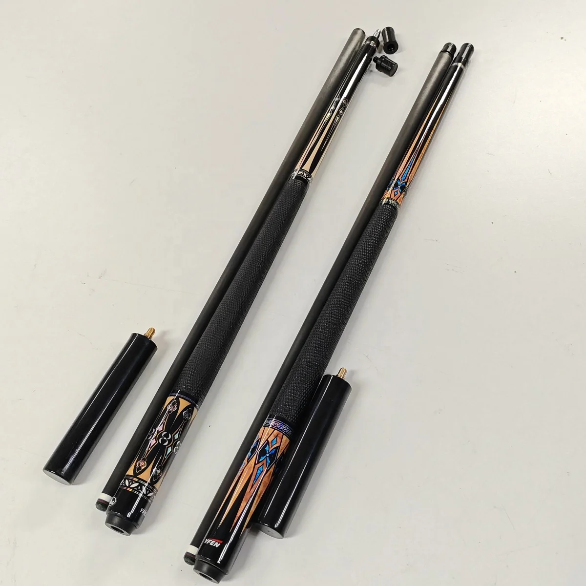 Premium Quality  YFen Billiard Cue 1/2 PC 100% Carbon Fiber Shaft Maple Wood Butt Pool Stick with Extension and Joint Protector