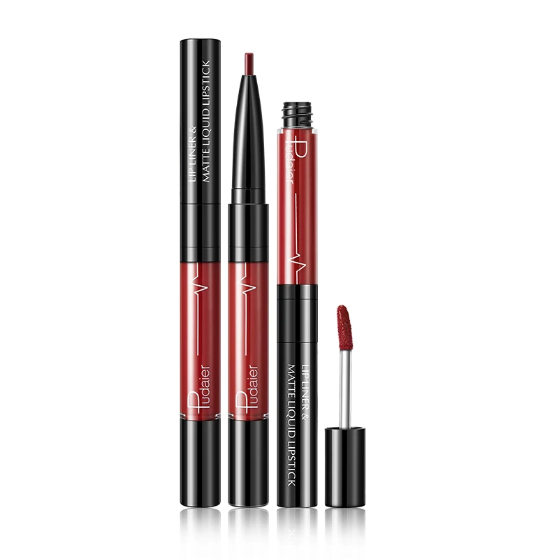 Cosmetics Oem Multi Color  Lipstick Pencil  Lipstick Glitter Pen  Halal Matte 2 In 1  Lip Liner And Lipgloss