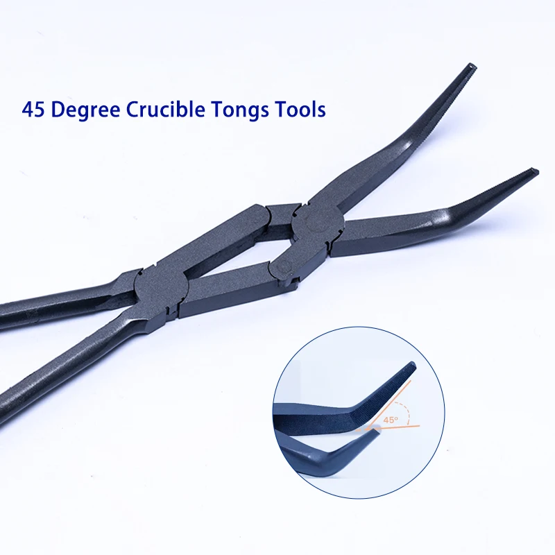 Custom 45 Degree Crucible Tongs Tools Carbon Steel Fishing Pliers Long Bent Nose Plier with Dipping Plastic Handle