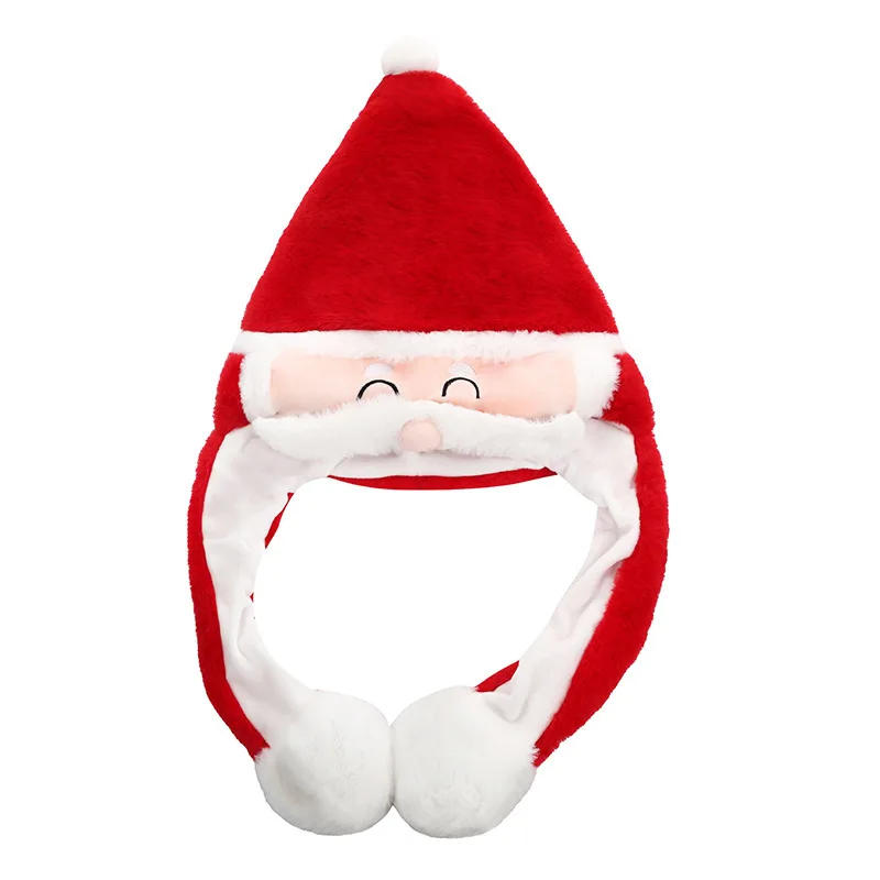 Christmas Bunny Hat With Air Pumping Moving Ears Plush Lovely Soft Cute Snowman Cap Funny Santa Claus Hats Led Light