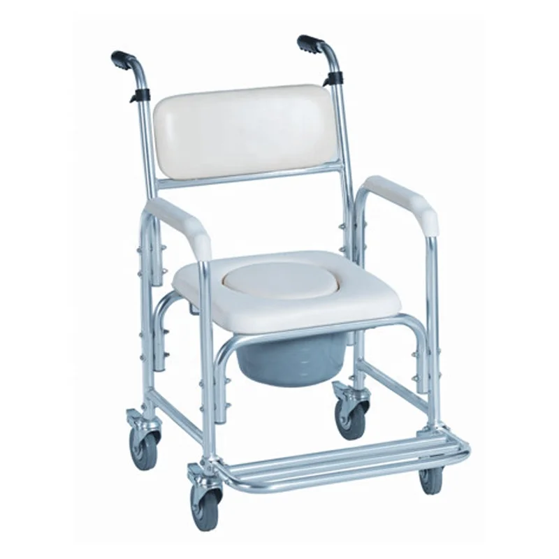 Aluminum Folding Commode Toilet Chair for Elderly With Wheels and Footstep
