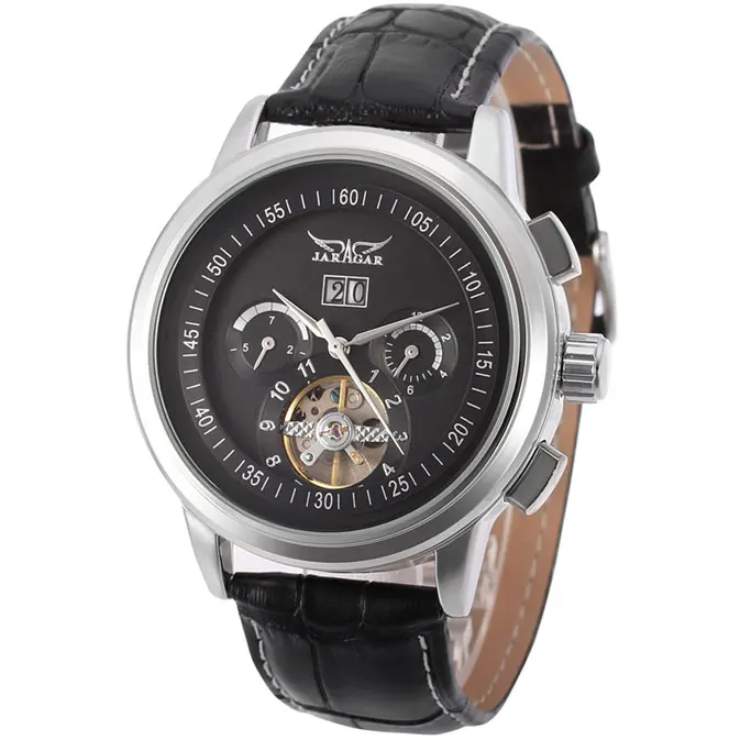 Build your brands jaragar designer genuine leather automatic watch oem custom logo tourbillon mechanical men watches