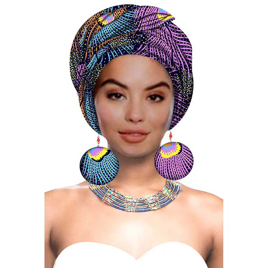 Newest Cute  Ankara African Print Headwrap Earrings  For Women Head Scarf  Traditional Headtie Turban Bandanas