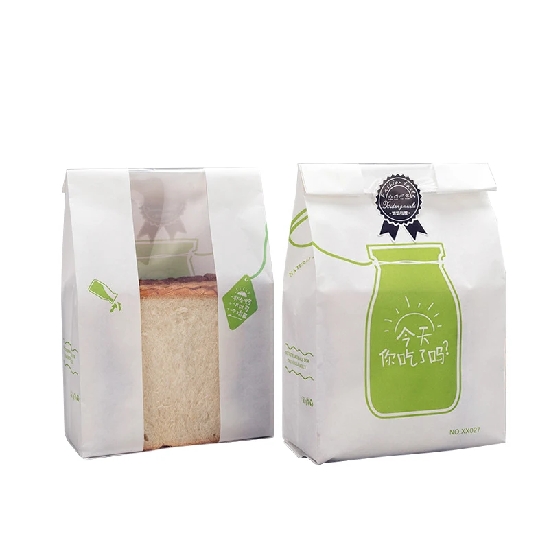 Wholesale No Handle Baking Toast Bread Packing Pastry Bakery White Kraft Paper Plastic Bread Bag With Window